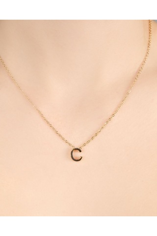 Lekka Design Kadın Kararmaz Çelik Takı C Harf Kolye Altın