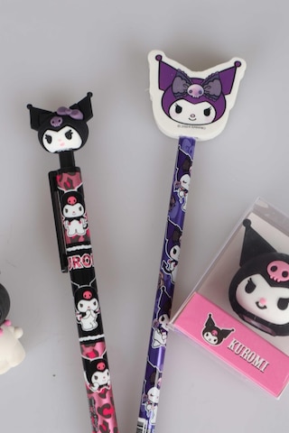 Dekomus İle Yeni Sezon Lisanslı Kuromi Versatil Uçlu Kalem 0.7 Mm ,silgi Tepeli Kurşun Kalem,şekilli Kalemtraş Ve 3d Silgi Kırtasiye Seti