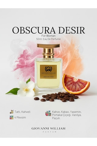 Obscura Desir Kadın Parfümü Yazlık Güçlü Kalıcı Kahve, Kakao, Yasemin, Çikolata Çiçeksi