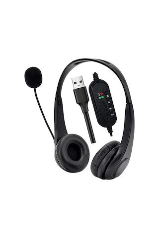 Yunboo E13 Usb 2.0 Kulaküstü Kulaklık Bilgisayar İçin Gürültü Engelleme Mikrofonlu Siyah Stereo Telefon Kulaklığı