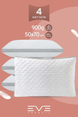 Eve Tekstil 4 Adet Klimax Serisi Kılıflı Fermuarlı Klimali Antialerjik Silikon Elyaf Yastık 50x70cm 900 Gr Beyaz