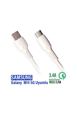 Samsung Uyumlu Galaxy M14 5g Şarj Kablosu 3.4a 20w Hızlı Şarj Aleti Kablosu