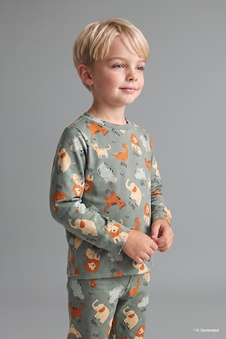 Defacto Baskılı Uzun Kollu Üst Lastikli Paça Alt 2li Pijama Takımı Erkek Bebek I1436a526augn1107 Yeşil-gn1107