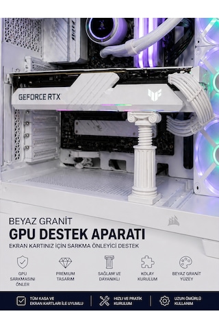 Ayarlanabilir Beyaz Granit Gpu Destek Aparatı - Ekran Kartı Tutucu Sarkma Önleyici Stand - Gpu Support
