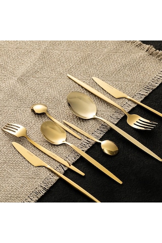 Belina 18 Parça Yemek Çatal Kaşık Bıçak Seti Parlak Gold