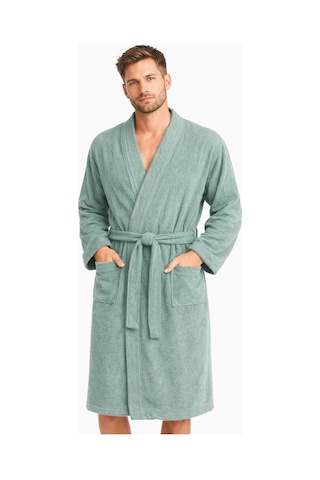 Kimono Yaka Unisex Pamuklu Tek Kişilik Bornoz Yeşil S-m