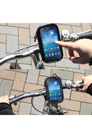 Bisiklet Gidon Montaj Tutucu Su Geçirmez / Kum Geçirmez / Kar Geçirmez / Kir Geçirmez Fermuarlı Dokunmatik Çanta, Galaxy Note Iıı / N9000 Ve Mega 6.3 / İ9200 Siyah İçin Uygun Siyah