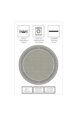 West Home Dijital Baskı Yıkanabilir Kaymaz Taban Salon Halısı Mutfak Halısı Yolluk Wh 479 Beige Yuvarlak