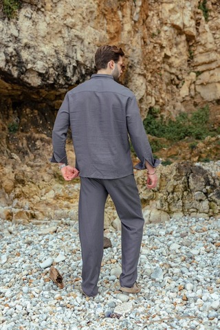 Madmext Füme Rahat Kesim Keten Erkek Gömlek Pantolon Takım E7362