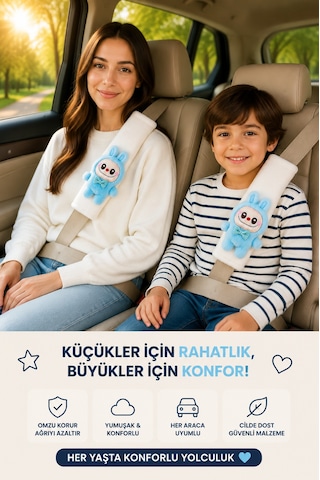 Labubu Mavi Emniyet Kemeri Aksesuarı - Emniyet Kemeri Kılıfı-araç Emniyet Kemeri Omuz Koruyucu 1 Adet
