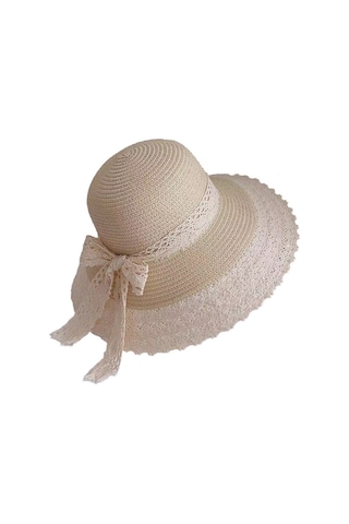 Dantel Detaylı Plaj Şapkası, Hasır Güneşlikli Yaz Aksesuarı, Şık Ve Rahat Kumsal Şapkası Bej