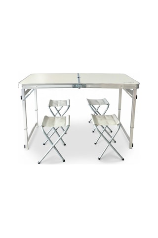 Madfox Campset Shadeport Tabureli Katlanır Masası Seti Beyaz