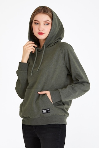 Comeor Kadın Haki Basic Kapüşonlu Regular Fit Rahat Sweatshirt 001