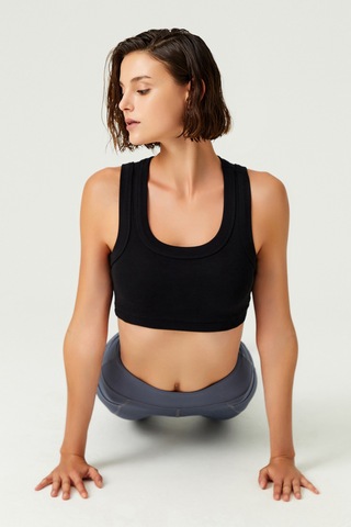 Los Ojos X Melodi Siyah Pamuklu Kalın Askılı Crop Top Tank Siyah
