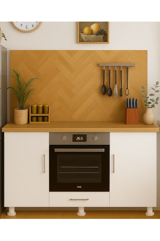 140lık Ankastre Fırın Ocak Dolabı,kahve Köşesi,çok Amaçlı Mutfak Dolabı Meşe - Beyaz