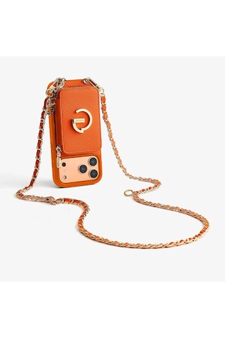 Kombinlenebilir - Uzun Zincir Crossbody Telefon Omuz Askısı - By Bera Lina Turuncu