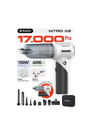 Dossimo Nitro X2 Kablosuz Araç İçi Süpürge Katlanabilir Çok Amaçlı Güçlü Vakum Çanta  Siyah Gri