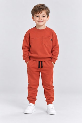 Ahengim Erkek Çocuk Cepli Sweatshirt Ve Jogger Eşofman Altı 2 Li Takım Günlük Rahat Çocuk Eşofman Seti Ak125 Turuncu
