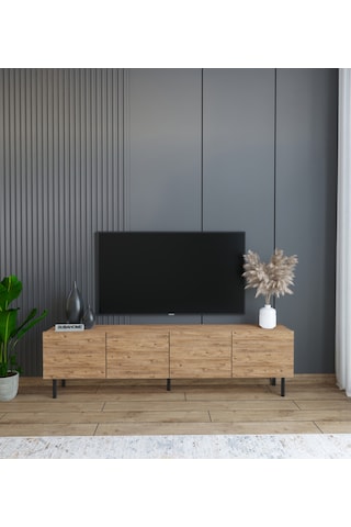 Minimalist 160 Cm Demir Ayaklı Ahşap Görünümlü Tv Ünitesi