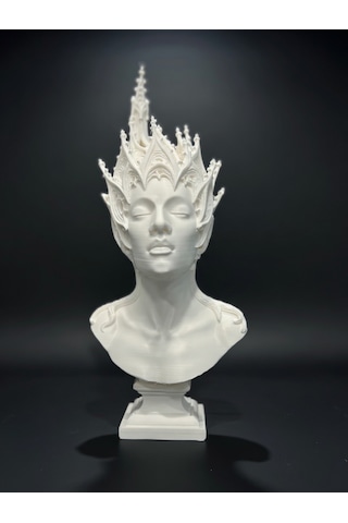 Gotik Kraliçe Büstü - 3d Baskı Fantastik Elf Taçlı Heykel -