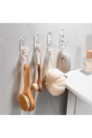 Kosona Cam Ve Tuğla Yüzeyler İçin Şeffaf Abs Yapıklı 10 Kg Taşıma Kapasiteli Banyo Tutucu Seti 4 Adet - Nakit, Havlu, Giysi Organizasyonu Gümüş