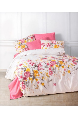 Ranforce Light Autm Pembe Çift Kişilik Nevresim Takımı Beyaz - Pembe