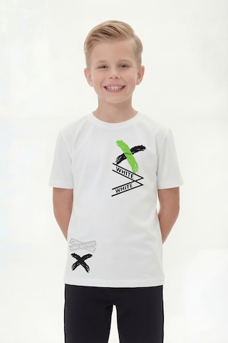 Fyk Kids 3'lü White Yazı Baskılı Yuvarlak Yaka Kısa Kollu Erkek Çocuk Yazlık Tişört Yeşil - Kırmızı