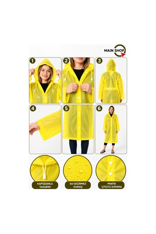 Mainshop Unisex Yağmurluk Kapüşonlu Çıtçıtlı Su Geçirmez Uzun Yağmurluk Kadın Erkek Sarı