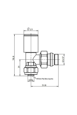 Fause Radyatör Havlupan Vanası Köşe Tip Pex 16 2mm Siyah Kvn102-b