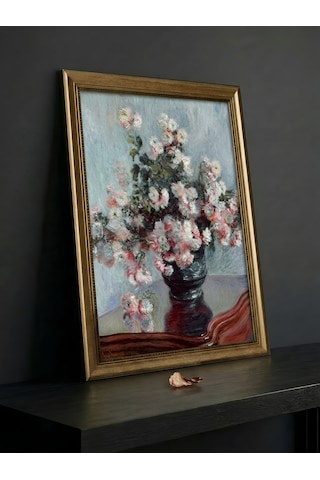 - Gold Vintage Varaklı 60x80 Çerçeveli Tablo Klasik Çiçek Buketi Monet Kasımpatı Çiçekleri Sanat Eseri Yağlı Boya Görünümlü 50x70cm Dokulu Baskı Dekoratif Lüks Salon Tablosu