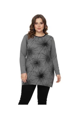 Kadın Yumoş Taşlı Baskılı Tunik Bgl-st05071 Gri