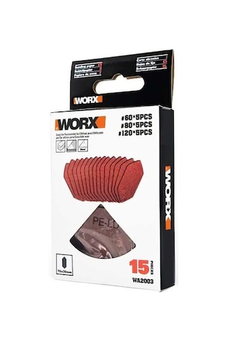 Worx Wa2003 76x30mm 60, 80, 120 Kum, 15 Adet Cırtlı Universal Mouse Parmak Zımpara Kâğıdı Seti Fr Wa2003