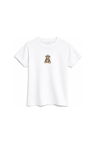 Mixray 2078 Kadın %100 Pamuk Ayıcık Nakışlı Bisiklet Yaka T-shirt Beyaz