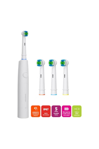 Polosmart Psc83 Şarjlı 5 Modlu Ip67 Suya Dayanıklı Diş Fırçası Beyaz Şarjlı