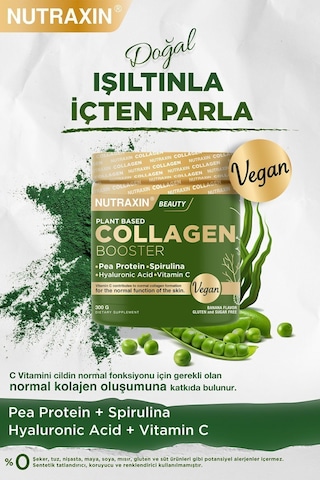 Nutraxin Vegan Protein Booster 300 Gr - Pea Protein, Spirulina, Vitamin C, Hyaluronik Asit Glutensiz