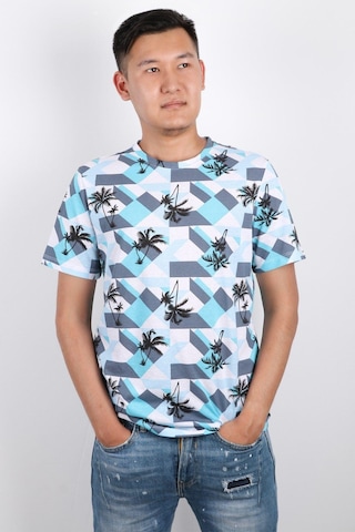 Rich Erkek Bisiklet Yaka Baskılı T-shirt %100 Pamuk Tişört Mavi