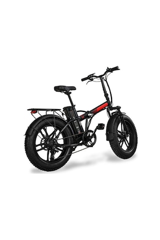 Bike - Elektrikli Katlanılabilir Bisiklet Düz Kadro Siyah - Kırmızı