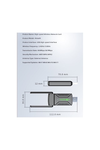 2.4g/5ghz 1300mbps Wifi Usb3.0 Adaptörü Wi-fi Dongle Alıcısı Yüksek Hızlı Sürücüsüz
