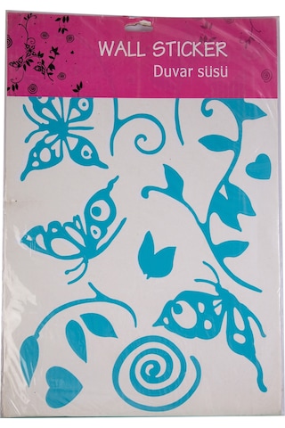 Sıa Duvar Süsü Sticker Mavi Kelebekli Şeffaf Filmli Pvc