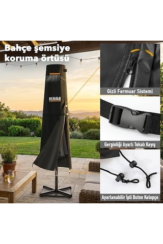 Bahçe Şemsiye Kılıfı, Veranda Parasol Konsol Şemsiyesi Brandası, Koruma Örtüsü, Su Geçirmez, Hava Koşullarına Dayanıklı Bahçe Gölgelik Güneşlik Örtüsü 175 X 32/37 Cm Siyah Diğer