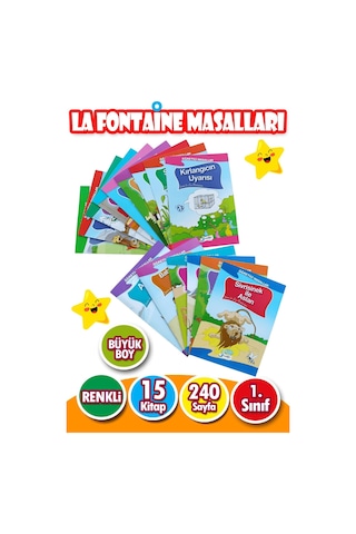 La Fontaine Masalları Seti 1. Sınıflar Için Büyük Boy Resimli 15 Kitap
