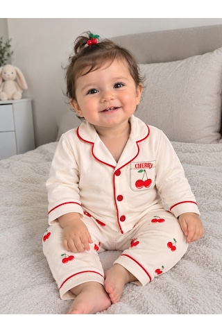 Güneş Kids Kız Bebek Pijama Takımı Beyaz