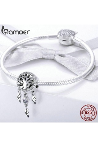 Bamoer 100% 925 Ayar Gümüş Dream Catcher Tutucu Aile Ağacı Boncuk Fit Kadın Charm Bilezikler Gümüş