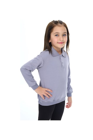 Toontoy Kız Çocuk Regular Fit Polo Yaka Düşük Omuz Nakış Baskılı Sweatshirt - 2 İplik Koyu Gri
