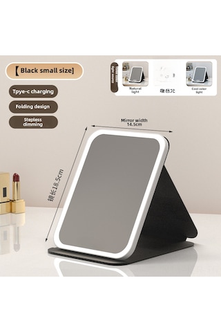 Geeroyoo Siyah Mini Usb Şarjlı 3 Renk Işıklı Led Makyaj Aynası - Dürtüyle Işık Regülasyonu - Doğal Işık - Taşınabilir Katlanabilir Masaüstü Ayna Siyah Küçük Boyut Şarjlı Üç Renkli Işık Hd Ayna - Dokunmatik Ayar - Doğal Işık
