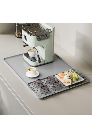 15.75x23.6 İnç Kahve Bar Matı Ve Çıkarılabilir Bulaşık Kurutma Matı Gri Diğer