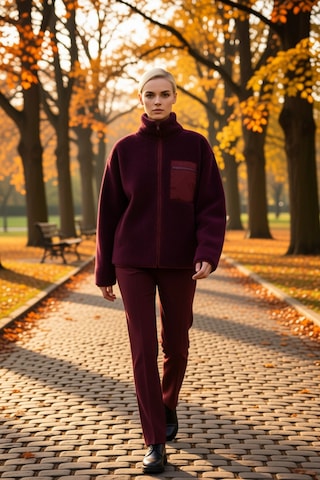 Benerly Kadın Dik Yaka Düşük Kol Tam Fermuarlı Peluş Sweatshirt Fonksiyon Mürdüm