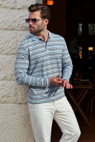 Madmext Mavi Regular Fit Çizgili Polo Yaka Erkek Tişört E7192