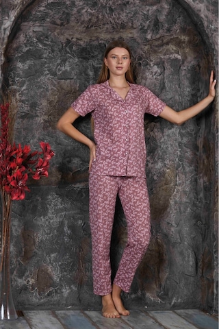 Yazlık Çiçekli Pembe Kısa Kol Pijama Takımı Yeni Sezon SOMON