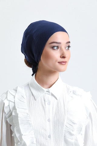 Lacivert Arkadan Bağlamalı Tesettür Bone Penye Kumaş Düz Bone 1011 02 Lacivert